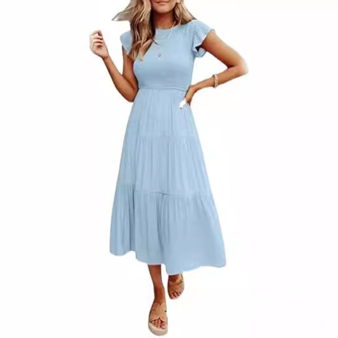 KRISELLE™ - Elegant Flutter Sleeve Smoke Midi Dress