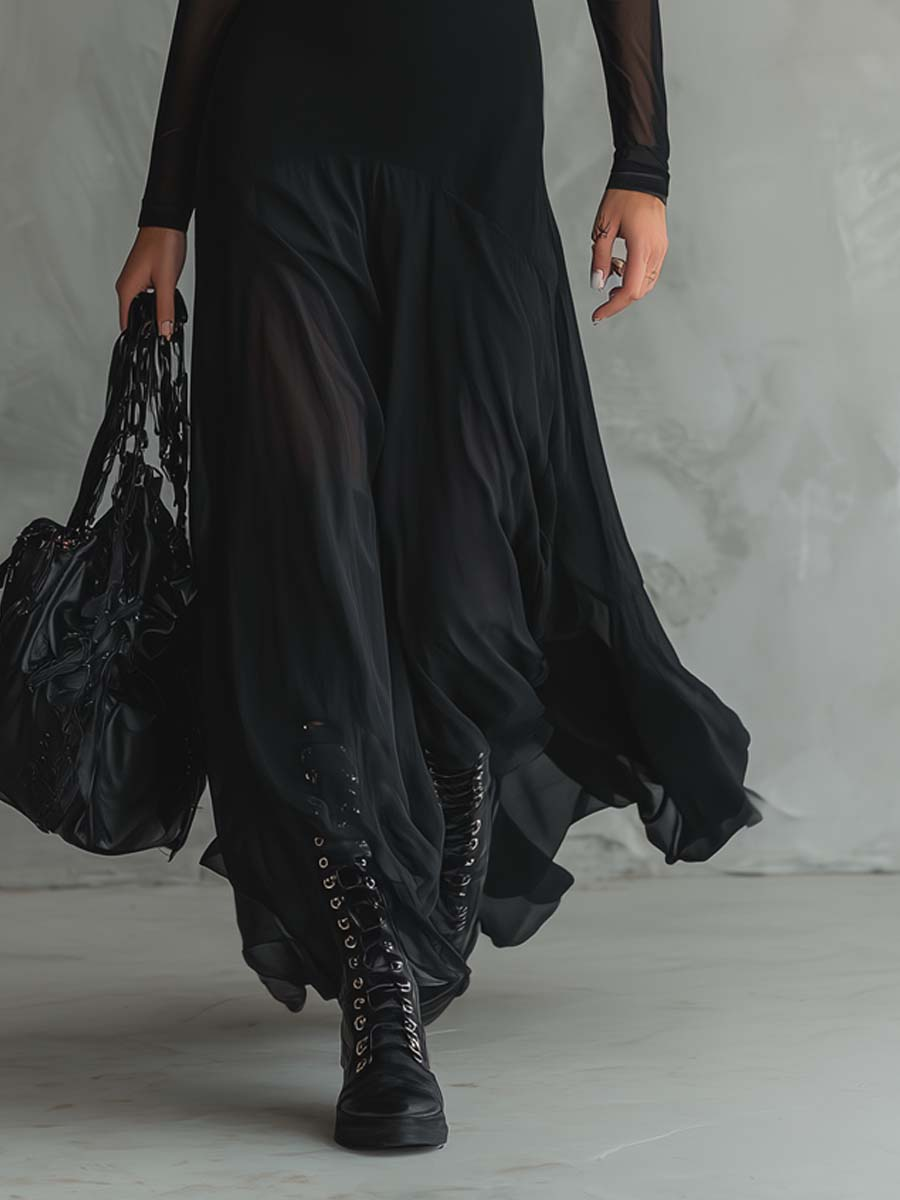 Neroa · Maxi Loose-fit Dress in Black Tulle