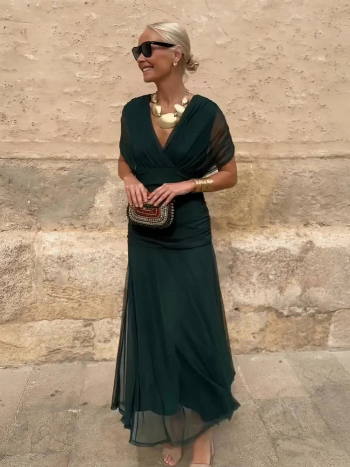 Elegant V-neck Fantasy Painted Floral Print Party Maxi Dress