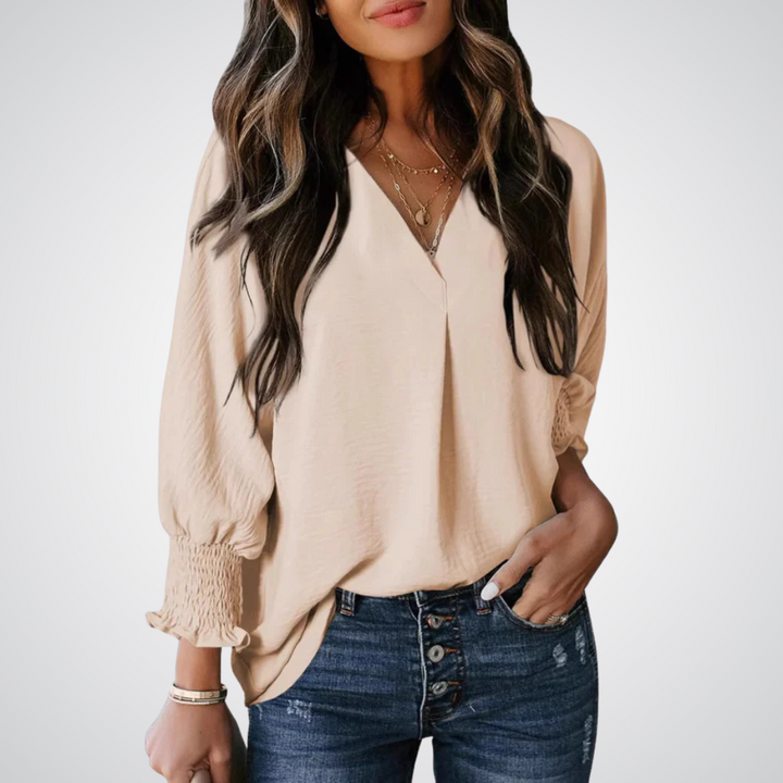 LEILA™ – Classic V-Neck Tunic Blouse