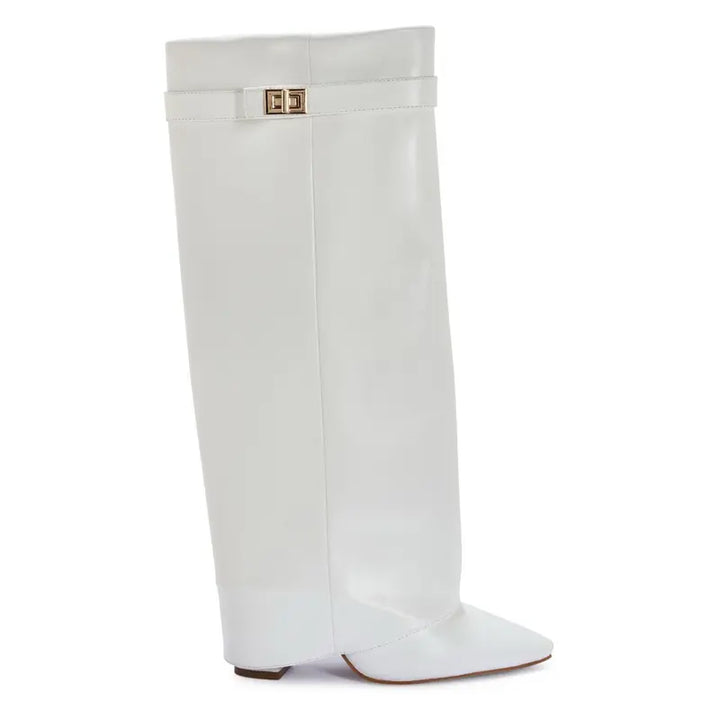 SARAH™ - 4-Inch Heel Suede Long Heeled Fold-Over Buckle Boots for Women Stylish Walking Shoes