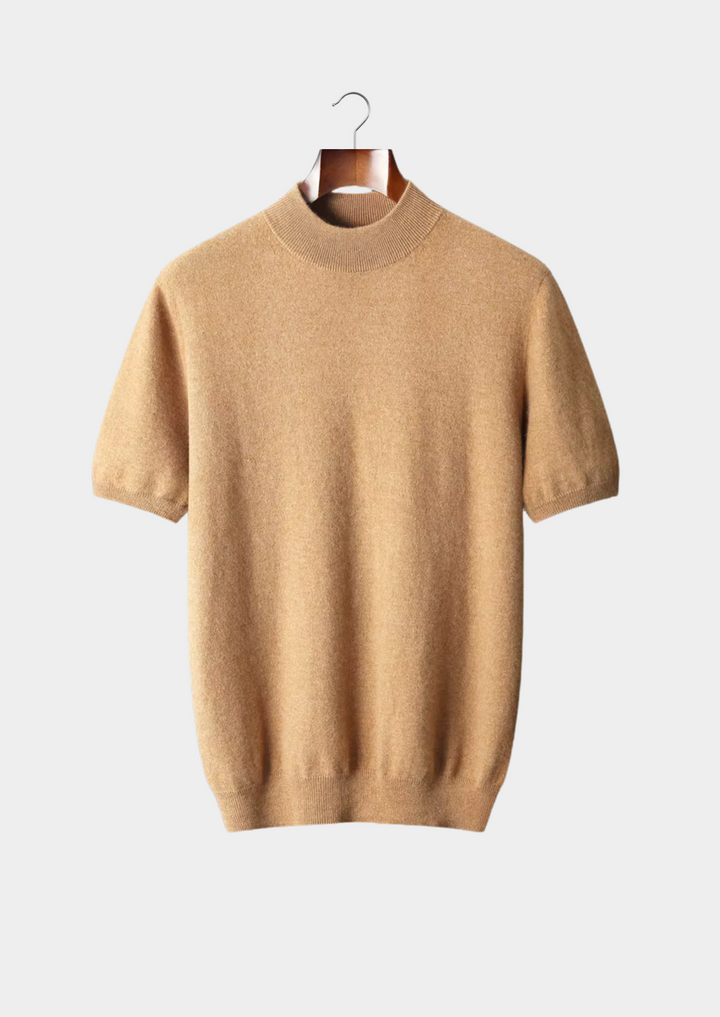 100% CASHMERE MOCK NECK T-SHIRT