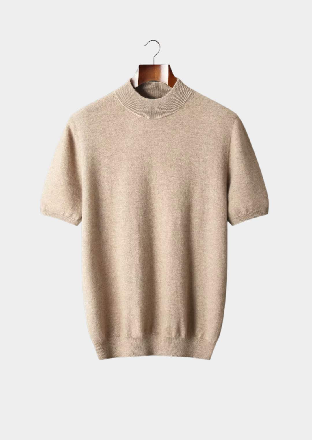 100% CASHMERE MOCK NECK T-SHIRT