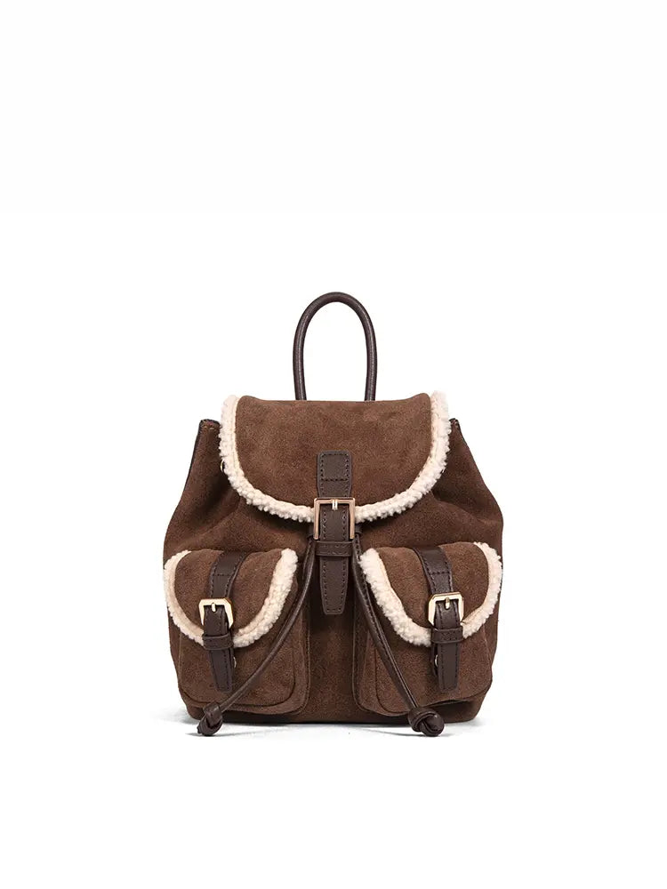 Shearling Suede Leather Convertible Backpack