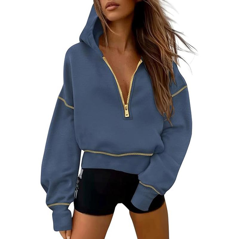 GRETEL™ - Stylish Hooded Sweatshirt with Zipper & Stitching Detail for Cropped Pullover