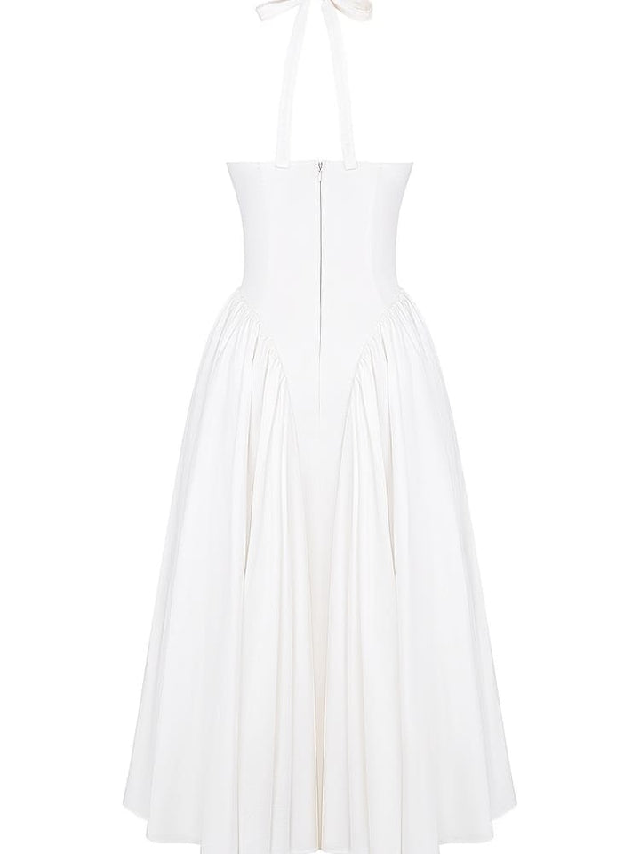 White Cotton Halter Midi Sundress